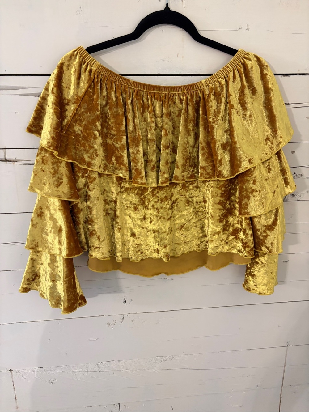 Show Me Your MuMu Crushed Velvet Off-Shoulder Babydoll Blouse Top Romantic BoHo - Picture 7 of 7